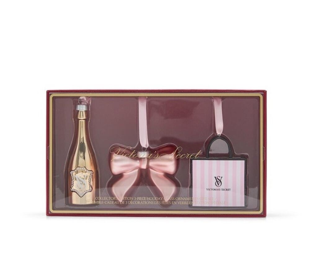 NWT Victoria's Secret Collector's Edition 3-Piece Holiday Glass Ornaments Set
